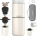 HAUSHOF Portable Coffee Maker, Travel Coffee Maker Battery Operated Small Pour Over Set, Compact Coffee Maker with Electric Grinder & Insulated Mug for Travel, Camping, Car