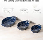 Dafuceramic Casserole Dishes for Oven Sets of 3, Ceramic Oval Baking Dish, Au Gratin Baking Pans with Handles for Roasting, Lasagna, Pie, Baking Meat & Vegetables, Blue