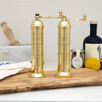 Alexander Home The Original Greek Pepper Mill 8 Inch Tall | European Pepper Mill Grinder with Crank Handle | Manual Pepper Grinder | Peppercorns Refillable - Brass