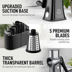 Zulay Kitchen Rotary Cheese Grater 5 Blade Cheese Shredder - Manual Hand Crank Cheese Grater With Reinforced Suction & 5 Interchangeable Drums - Easy to Use, Vegetable Chopper Round Mandoline Slicer