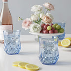 40 Pack Plastic Stemless Wine Glasses,12oz Unbreakable Vintage Elegant Drinking Glass Set,Reusable Fancy Cocktail Cups for Party, Wedding, and Bulk Events (40, 12oz-Blue)