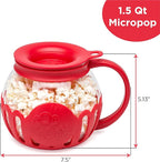 Ecolution Patented Micro-Pop Microwave Popcorn Popper with Temperature Safe Glass, 3-in-1 Lid Measures Kernels and Melts Butter, Made Without BPA, Dishwasher Safe, 1.5-Quart, Red