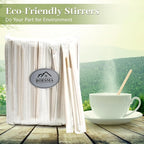 Bamboo Coffee Stirrers Individually Wrapped 500 Count, 7 inch Coffee Stir Sticks - For Hot Drinks and Cocktails, Smooth End, Disposable and Travel-Friendly