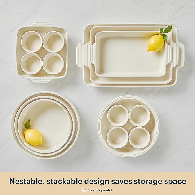 Pyrex (3-Piece) Ceramic Bakeware Set, Nonstick Casserole Dish with Handles, Lasagna Oven Pans, Bakers, For Baking, Roasting, Steaming, Rectangular