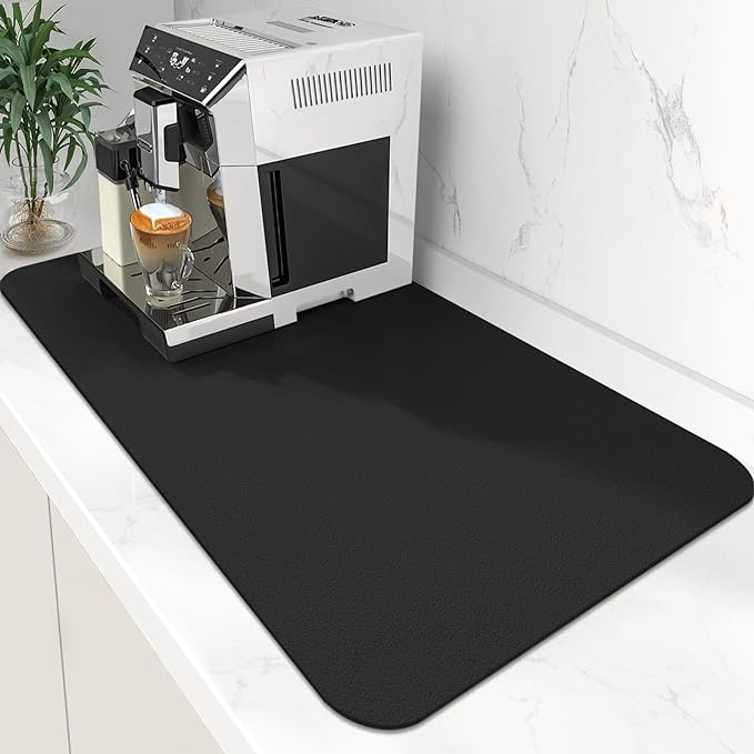 WISELIFE Coffee Mat Super Absorbent Dish Drying Mat Coffee Bar Accessories Match with Machine Large Drying Mats for Kitchen Counter 17" W x 30" L, Black