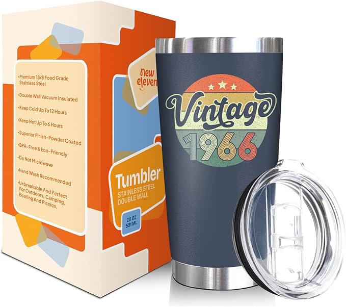 NewEleven 60th Birthday Gifts For Men Women - 1966 60th Birthday Decorations For Him Her - Turning 60 Year Old Gifts For Man, Woman, Mom, Dad, Wife, Husband - 20 Oz Tumbler