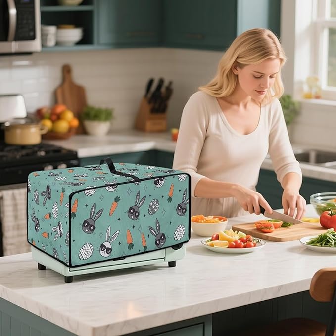 Easter Egg Bunny Carrot Print Toaster Oven Dust Cover Compatible with Most Toasters Ovens, Easter Decor Dust-proof Protector for Kitchen Small Appliance, (Small-14.5*18.46*9 inches)