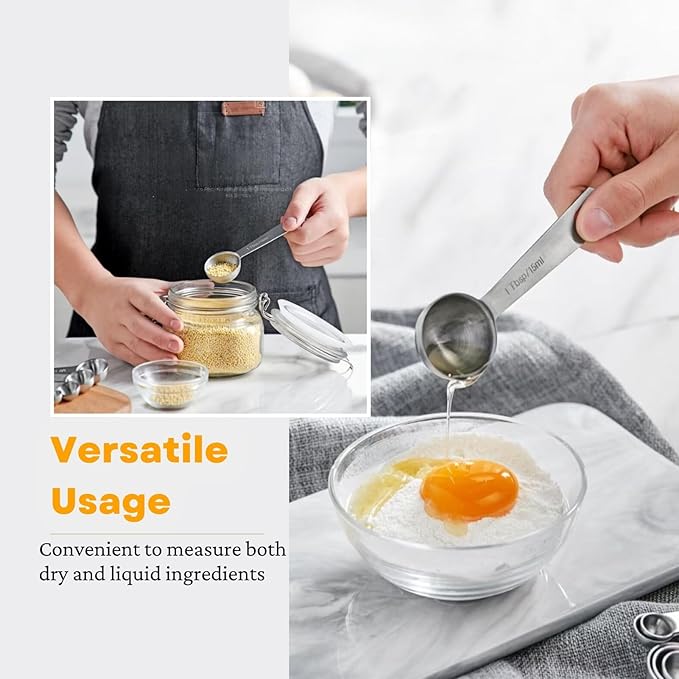 23 Pcs Stainless Steel Measuring Spoons Set with Leveler, Metal Round & Rectangular Spoons plus 5 Mini Teaspoons for Precise Cooking and Baking, Standard Sizes with Clear Engraved Markings
