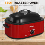 18 Quart Roaster Oven with Self-Basting Lid, Electric Turkey Roaster Oven with Defrost & Warm Function, Adjustable Temperature, Removable Pan & Rack, Stainless Steel, Red