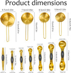 11 pcs Gold Measuring Cups and Spoons Set,Includes 4pcs Measuring Cups And 6pcs Magnetic Measuring Spoons & 1 Leveler,Stainless Steel is Ideal for Measuring Liquids And Dry Ingredients