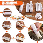 SmileTools Sushi Making Kit, Sushi Roller, Sushi Bazooka, Sushi Maker, Bamboo Sushi Rolling Mat For Beginners (White)