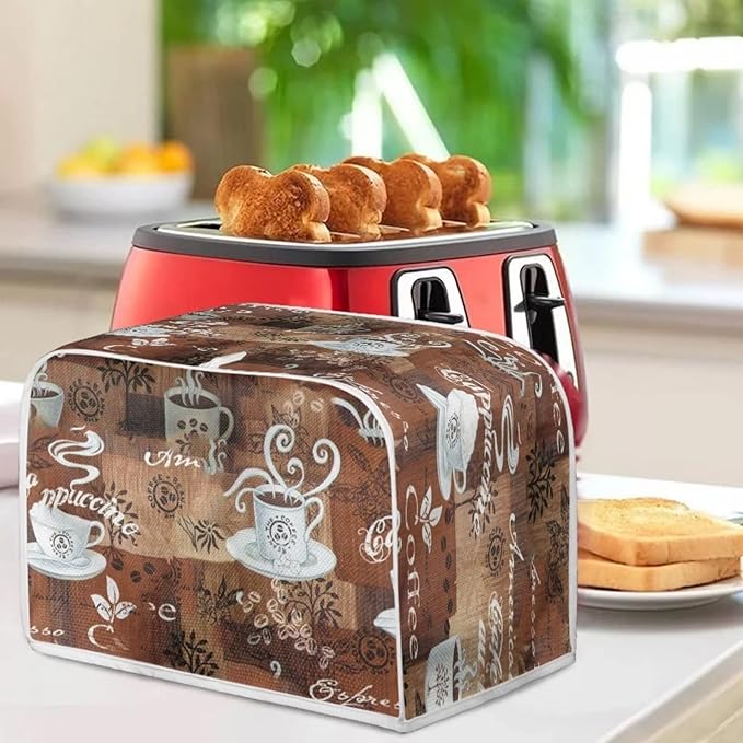 JEOCODY Toaster Bread Maker Cover with Handle - Coffee Theme Print, Wide Slot, Dust Protection
