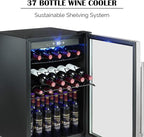 Antarctic Star Wine Cooler/Cabinet Drink Refrigerator Fridge, 36 Bottle Freestanding Wine Chiller with Stainless Steel, Double-Layer Glass Door Touch Screen for Home Office/Bar, 4.4Cu.Ft., Silver