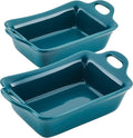 Rachael Ray Solid Glaze Ceramics Au Gratin Bakeware/Baker Set, Rectangular, 2 Piece, Teal
