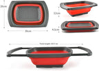 Over the Sink Collapsible Colander Strainer (5 Quart) with Extendable Handles, BPA Free Silicone Kitchen Strainer for Vegetables, Fruit & Pasta, Foldable Sink Colander Basket (1pc red)