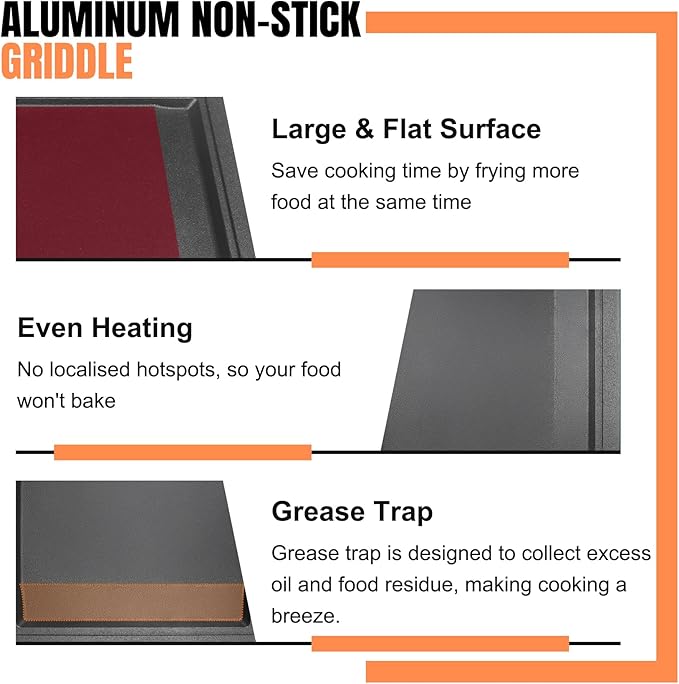 Upgraded WB31X24738 Non-stick Griddle Replacement for GE Appliance Stove Cooktop, Nitriding Process, 19.5"×9" Extra-Large Integrated Aluminum Griddle Plate for GE Gas Stove Top Center