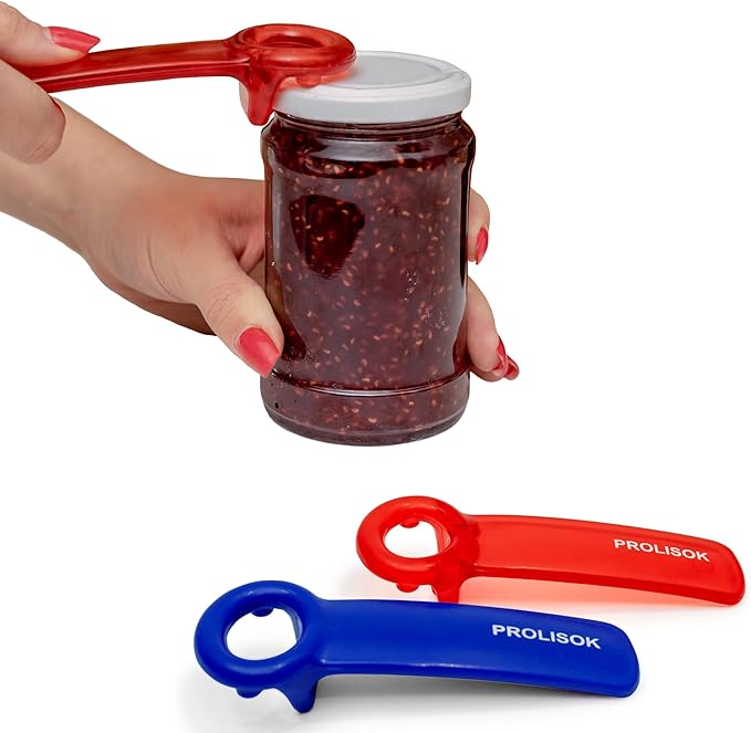 Jar Opener for Seniors with Arthritis, Plastic Jar Lid Opener for Weak Hands, Jar Opener Tool 5.5 inch – Blue & Red