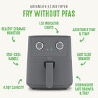 GreenLife 4.5QT Air Fryer, Mechanical Dial Controls, PFAS-Free Ceramic Nonstick Drawer, Adjustable Temp & Timer, LED Indicator, Oil-Less Cooking, Dishwasher Safe, Compact Family Size, Graphite