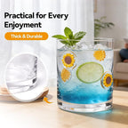 2 Pcs Handmade Sunflower Icon Juice Glass Cup, Durable Heat-Resistant Glass, 14 oz Old Fashioned Drinking Glass Cup for Holiday Party