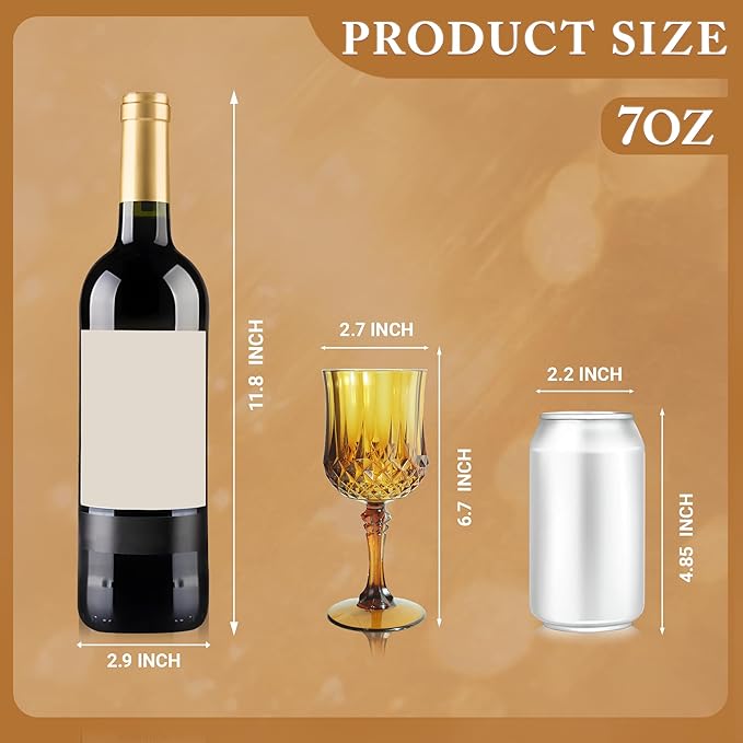 Plastic Wine Glasses, Plastic Goblets Vintage Style Cordial Unbreakable Drinking Glasses, Reusable Drinkware for Wedding Reception, Grand Event Party Supplies (24, Amber)