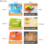 Liflicon Silicone Thick Cutting Boards Mats Set of 3 Foldable & Flexible Design Juice Grooves Easy Grip Handle Dishwasher Safe for Kitchen,BPA free Silicone Cutting Board-Green