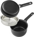 Navaris All in One Frying Pan Set - Ceramic Non Stick Cooking Pan & Small Saucepan with Lid & Stainless Steel Steamer Basket - Cookware Steam Pot & Saucepans - Set of 3