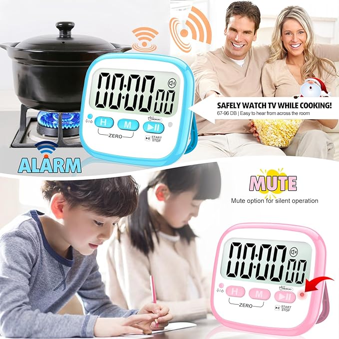 Antonki 2 Pack Classroom Timers for Kids Teachers, Magnetic Countdown Digital Kitchen Timer for Cooking, Study, Exercise, Games, Time Mangement - Loud/Silent Mode - Battery Included