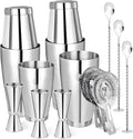 Mwellewm Cocktail Shaker Boston Shaker Set 15 Pcs Professional Bartender Kit Bar Shaker Stainless Steel Drink Shaker Bartending Martini Shaker Tin Mixed Alcohol Shaker Tool for Beginner(Silver)