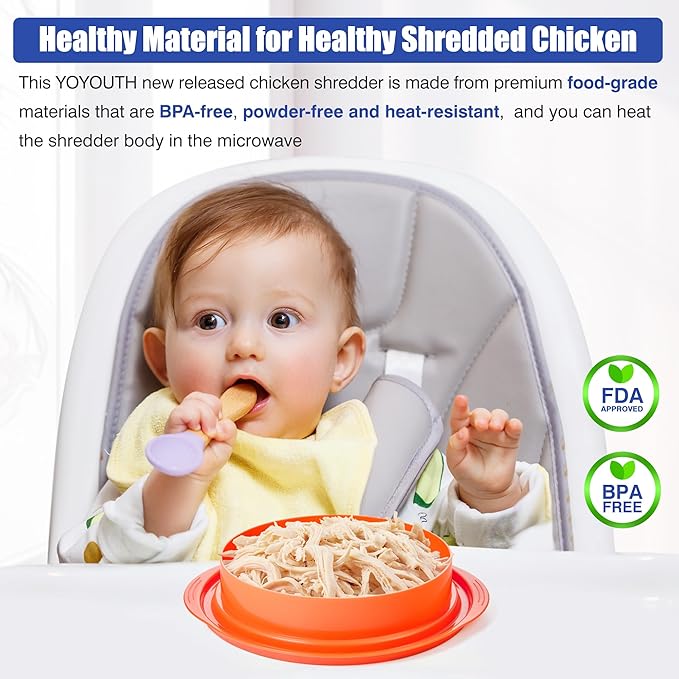 Chicken Shredder Tool Twist: 2026 Pro Food-Grade Visible Meat Shredder with Strong Anti-Slip Base, Ergonomic Handle, Chicken Breast Shredder, Suitable for Pork Beef Chicken (Orange)