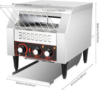 Commercial Conveyor Toaster 2200W, 300 Slices/Hour Stainless Steel Bread Oven with Dual Temp Control & Double Chutes - 7-Speed Adjustable