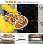 5 PCS Round Pizza Stone Set, 13" Pizza Stone for Oven and Grill with Pizza Peel(OAK),Serving Rack, Pizza Cutter & 10pcs Cooking Paper for Free, Baking Stone for Pizza, Bread (Pack of 2)