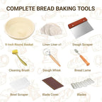 9 Inch Round Sourdough Proofing Basket, 7-Piece Complete Starter Kit with Linen Liner & Baking Tools, Bread Baking Supplies & Accessories Gift Set, Local Warehouse Shipment (1 Pack)