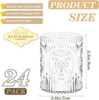 Qinyoung 24 Plastic Vintage Drinking Glasses 8.5oz Stemless Retro Embossed Wine Glasses Shatterproof Reusable Cups for Baby Shower Wedding Reception Grand Event Party (Clear)