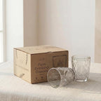 Vintage Drinking Glasses Set of 4, 10 oz Hand-Pressed Clear Glass Cups, Fern Embossed Retro Glassware, Textured Tumblers for Water, Cocktails & Juice, Decorative Kitchen Drinkware, Unique Boho Gift