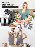 9.5 QT Double Handle KUCCU Stand Mixer, 6 Speed with Pulse Electric Kitchen Mixer, 660W Tilt-Head Food Mixer with Dishwasher-Safe Dough Hook, Flat Beater, Whisk, Splash Guard for home baking (Black)