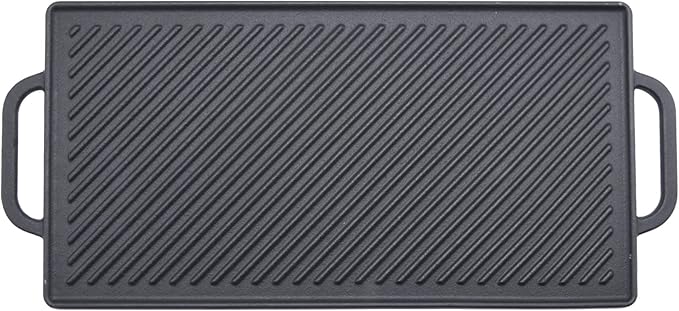 GGC Cast Iron Reversible Grill Griddle for Stove Top, Flat Griddle for Gas Grills, Flat and Ribbed Double-Side to Use, Non-Stick Griddle Plate Top Outdoor Cooking (20" x 9")