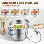 GOLDEN KEY 5.6 QT Steamer Pot with Lid,2-Tier Multipurpose 18/8 Steamer for Cooking with Vegetable Steam Basket for Vegetable,Soup, Seafood,Dumplings,Oven & Dishwasher Safe