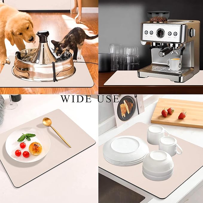 Coffee Mat for Countertops ,Coffee Bar Accessories Fit Under Coffee Maker Espresso Machine, Absorbent Hide Stain Rubber Mat for Countertop ,Dish Drying Mat for Kitchen Counter(Beige,17"x31.5")