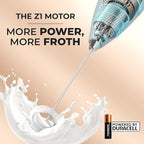 Zulay Kitchen Powerful Milk Frother Wand With 4 AA Duracell Batteries - Ultra Fast Handheld Drink Mixer - Electric Whisk Foam Maker for Coffee, Lattes, Cappuccino, Matcha & Creamer - Gray & Black