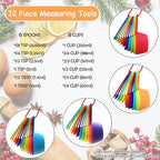 12 Piece Measuring Cups and Spoons Set, Colored Kitchen Measure Tools, Durable Nesting Cups and Spoons for Dry and Liquid, Dishwasher Safe