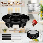 Lallisa Electric Fondue Pot Set, Chocolate Fondue Kit, Electric Fondue Maker, detachable Serving Trays with 4 Roasting Forks, gift Set for Date Night House Warming Melting Parties(Black)