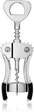True Spiral Winged Corkscrew Wine Opener, Multi-Purpose Bottle Opener for Beers and Soft Drinks, Stainless Steel with Rubber Grip Wing Handle, for Bartenders, Home Bar, Kitchen, Restaurant, Silver