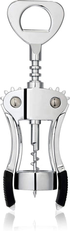 True Spiral Winged Corkscrew Wine Opener, Multi-Purpose Bottle Opener for Beers and Soft Drinks, Stainless Steel with Rubber Grip Wing Handle, for Bartenders, Home Bar, Kitchen, Restaurant, Silver