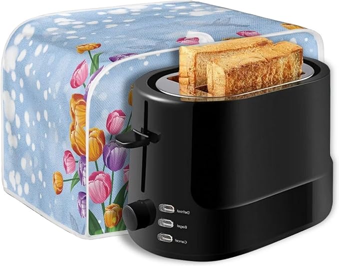 JEOCODY Toaster Oven Covers - Extra Large Blue Flower Bread Maker Cover, Fits Most Standard 2 Slice Toasters