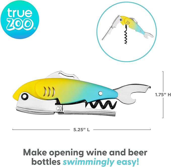TrueZoo Gillbert Fish Double Hinged Corkscrew, Novelty Wine Key, Waiter’s Corkscrew Bottle Opener
