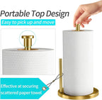 Paper Towel Holder Countertop, Standing Paper Roll Holder with Anti Slip Weighted Base, Stainless Steel Freestanding Paper Towel Holder for Kitchen, Gold