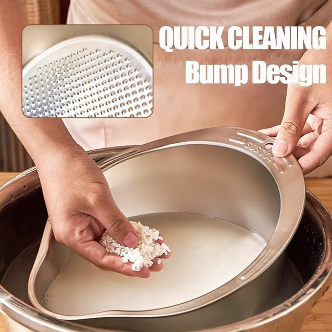 Rice Strainer Washing Bowl Rice Washer for Quinoa, Stainless Steel Side Drainers Colander for Cleaning Fruits, Vegetables, and Beans