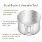 1PCS 1Cup (240ml, 8oz) Single Measuring Cup, Etched Inner Scale Stainless Steel Measure Scoop, Metric and US Measurement, Dishwasher Safe