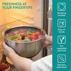 Navaris Salad Spinner with Storage Lid - Durable Stainless Steel Vegetable & Lettuce Dryer Set - Non-Slip Silicone Base - Includes Plastic Colander and Extra Storage Lid - Black