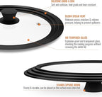 Universal Lids for Pots, Pans and Skillets, 7", 8" and 9" Pan Lid, Tempered Glass Pot Lid with Silicone Rim Heat Resistant, Replacement Pan Cover for Frying, Cookware & Bakeware Lids, Black